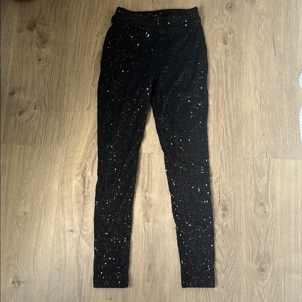 Black Sequin Leggings Elastic Waistband small